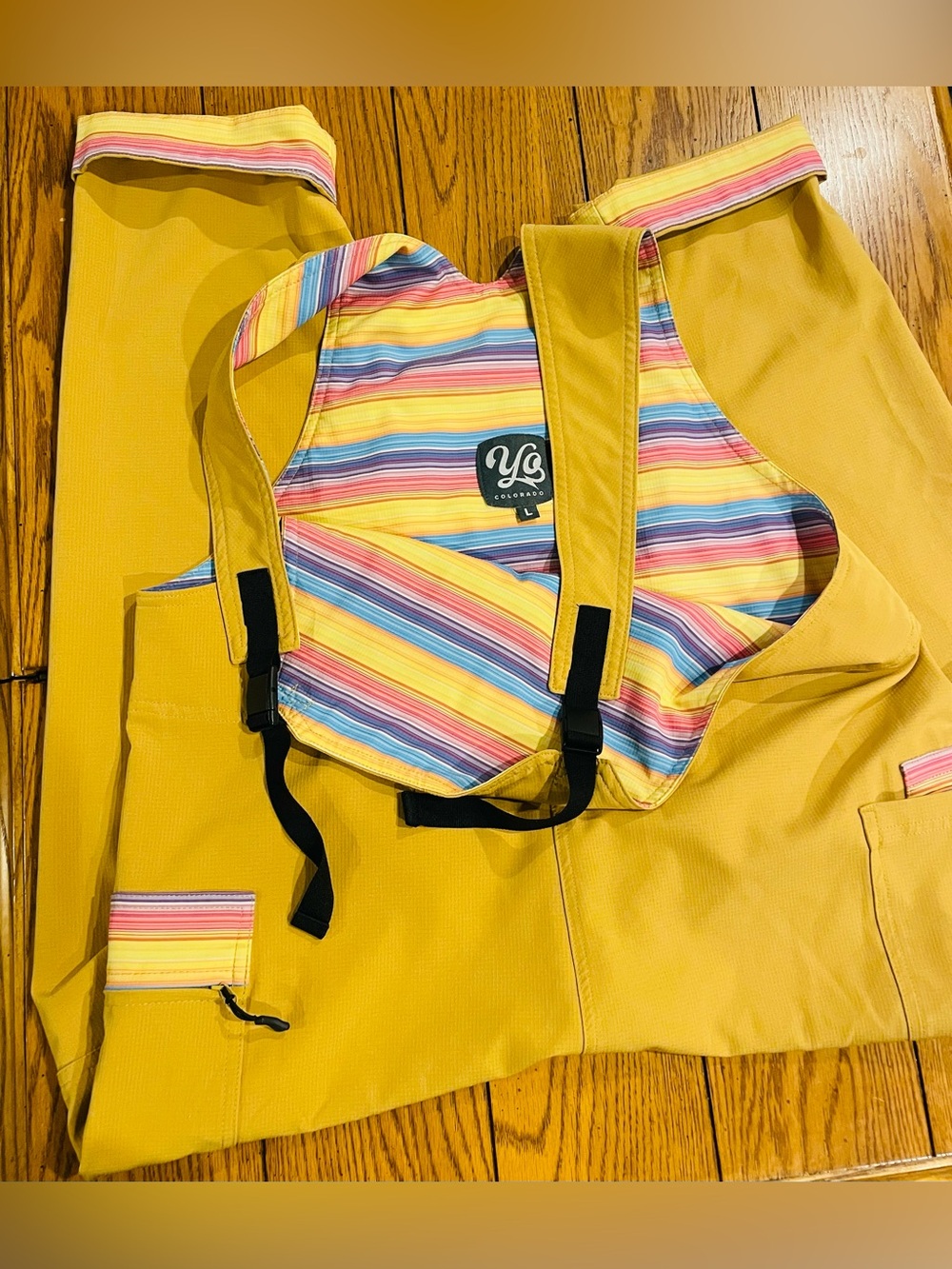 YoColorado Serape All Day Overalls, size large, golden sunset color - Picture 9 of 12